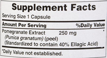 Información nutricional del extracto de granada 250 mg.