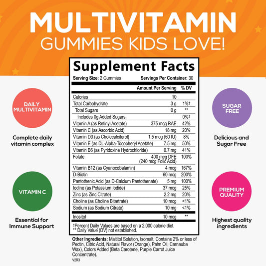 Información nutricional de las gominolas multivitamínicas para niños