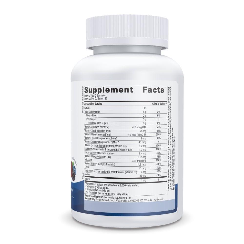 Información nutricional de las gominolas multivitamínicas.