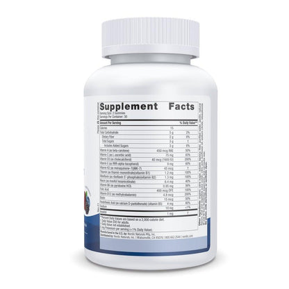 Información nutricional de las gominolas multivitamínicas.