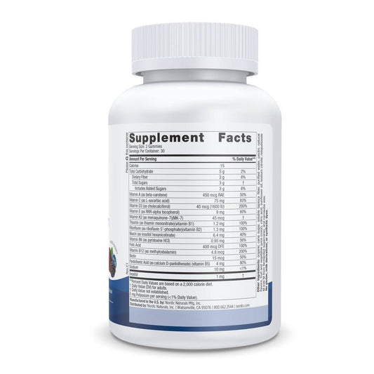 Información nutricional de las gominolas multivitamínicas.