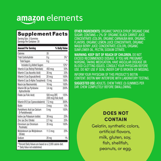 Información nutricional de las gominolas multivitamínicas