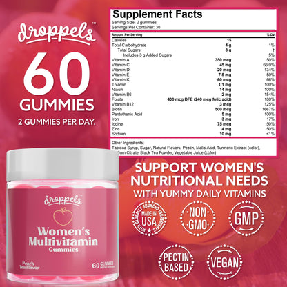 Informacion nutricional de las gomitas multivitamínicas Droppels