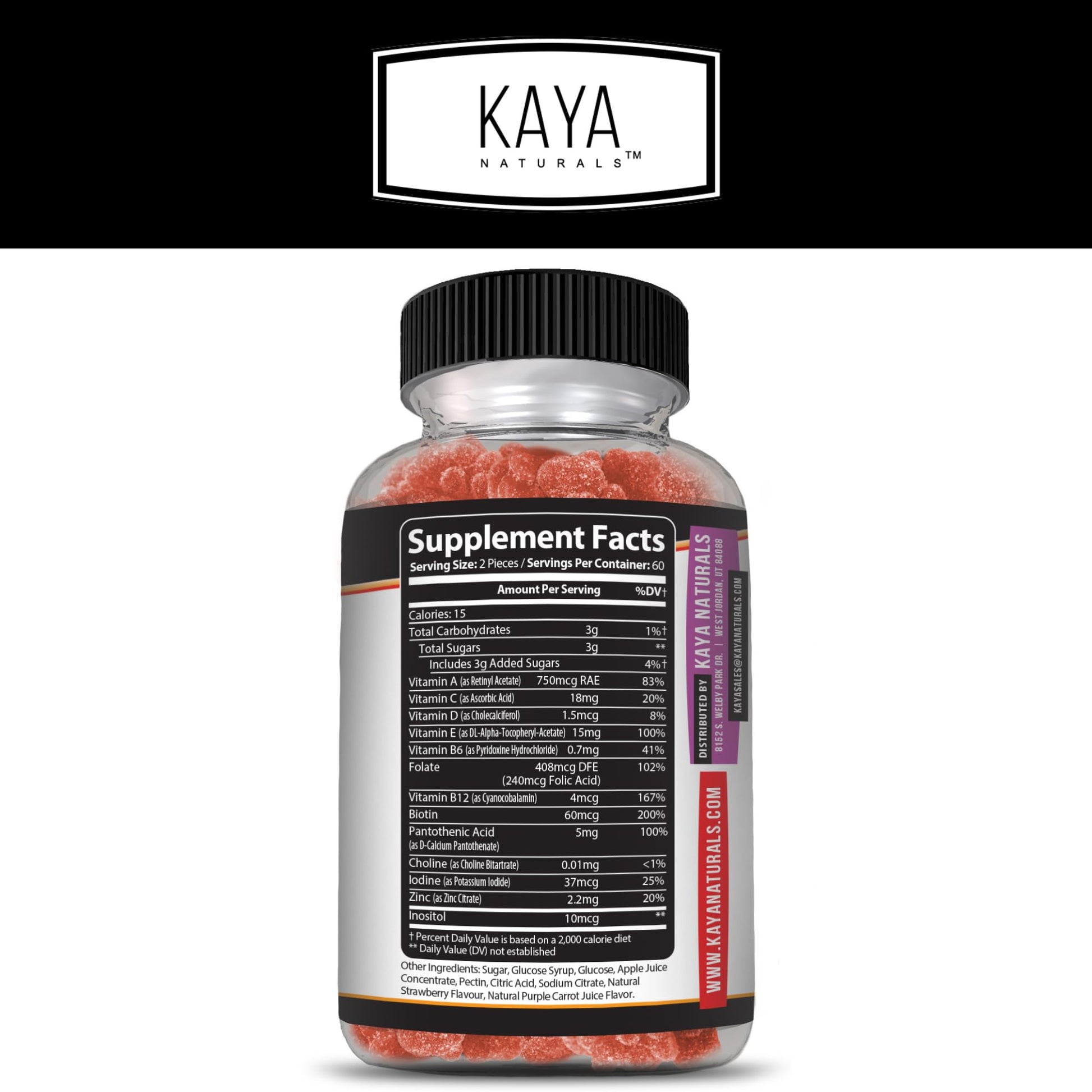Información nutricional de las gomitas Kaya