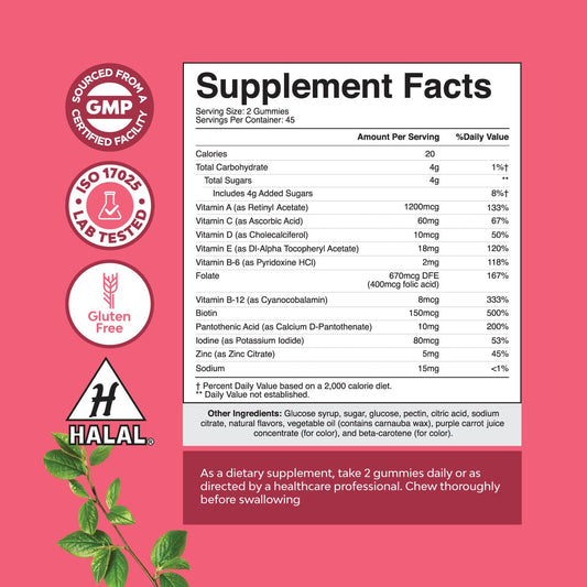 informacion nutricional de las gomitas para mujeres