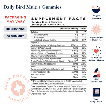 información nutricional de las gomitas multivitamínicas