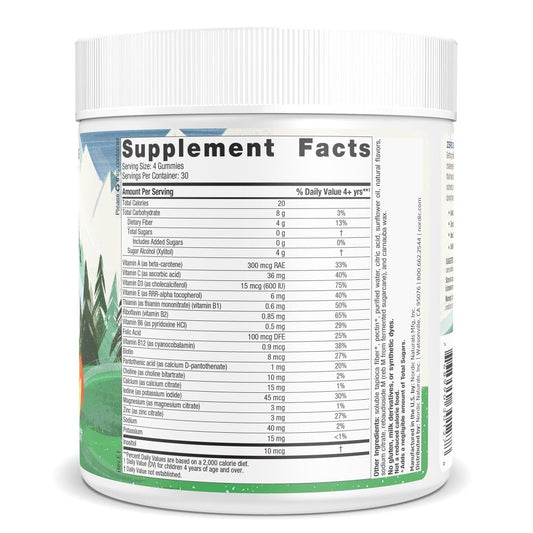 Información nutricional de las gomitas multivitamínicas