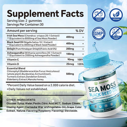 Información nutricional de gomitas musgo marino