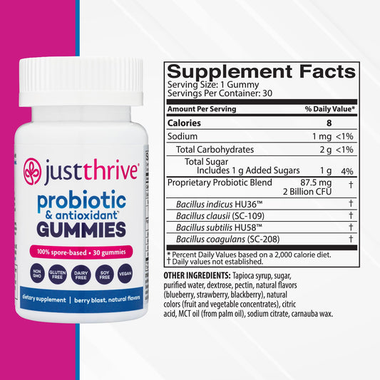 información nutricional de las gomitas probióticas just thrive