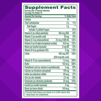 Información nutricional gomitas multivitamínicas Vitafusion