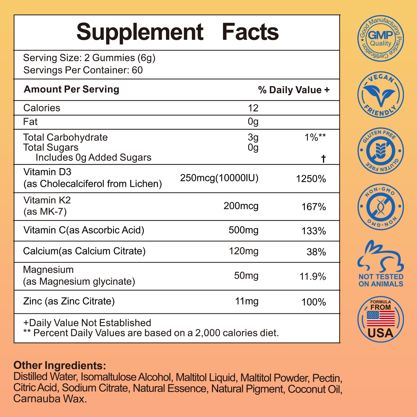 Información nutricional gomitas vitamina D3 K2 Misyvoing