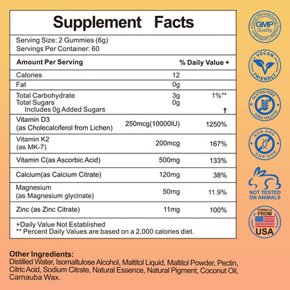 Información nutricional gomitas vitamina D3 K2 Misyvoing