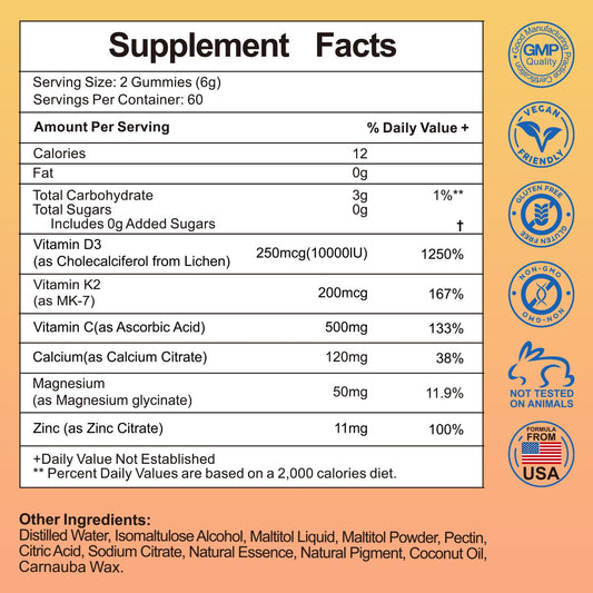 Información nutricional gomitas vitamina D3 K2 Misyvoing