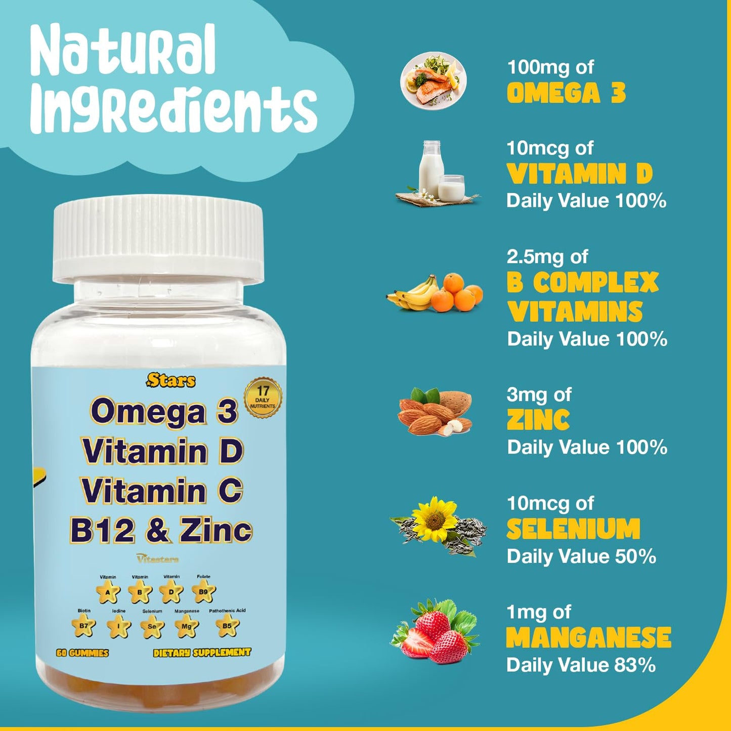 Información nutricional gomitas multivitamínicas Vitastars