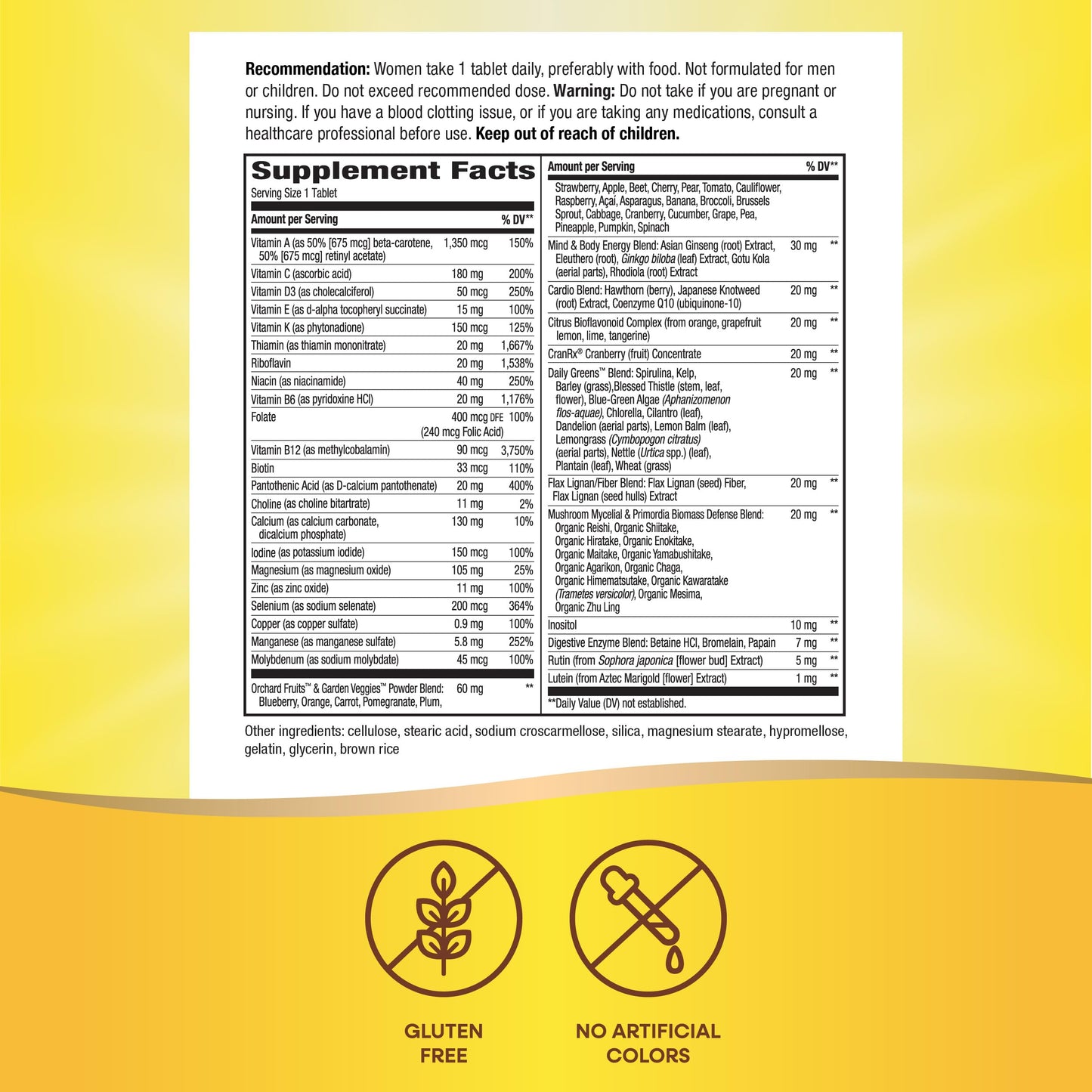 Información nutricional y hechos del suplemento.