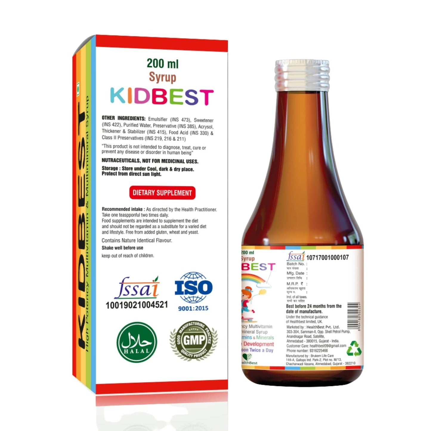 Información nutricional del jarabe Kidbest.