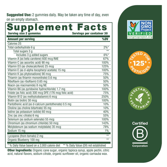 Información nutricional MegaFood Men's Multi, vitaminas y minerales.