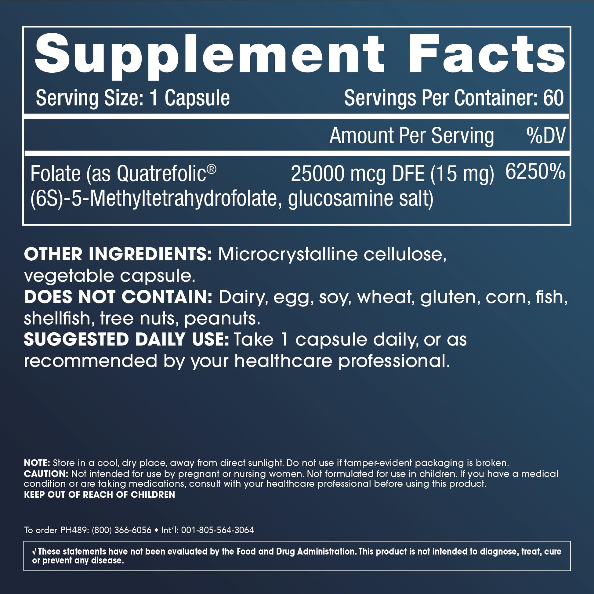 Información nutricional Methylfolato ProHealth 60 cápsulas