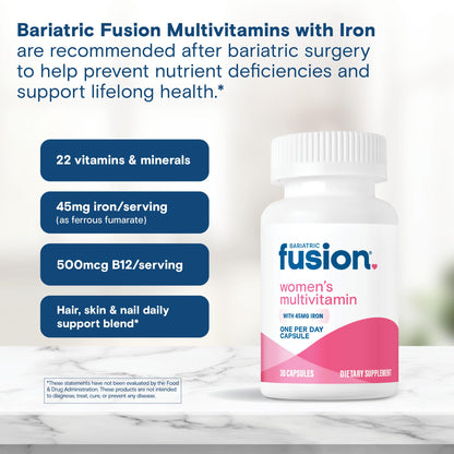 Información nutricional de la multivitamina Bariatric Fusion para mujeres.