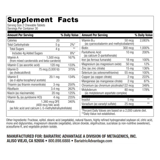 Información nutricional de multivitaminas para cirugía bariátrica