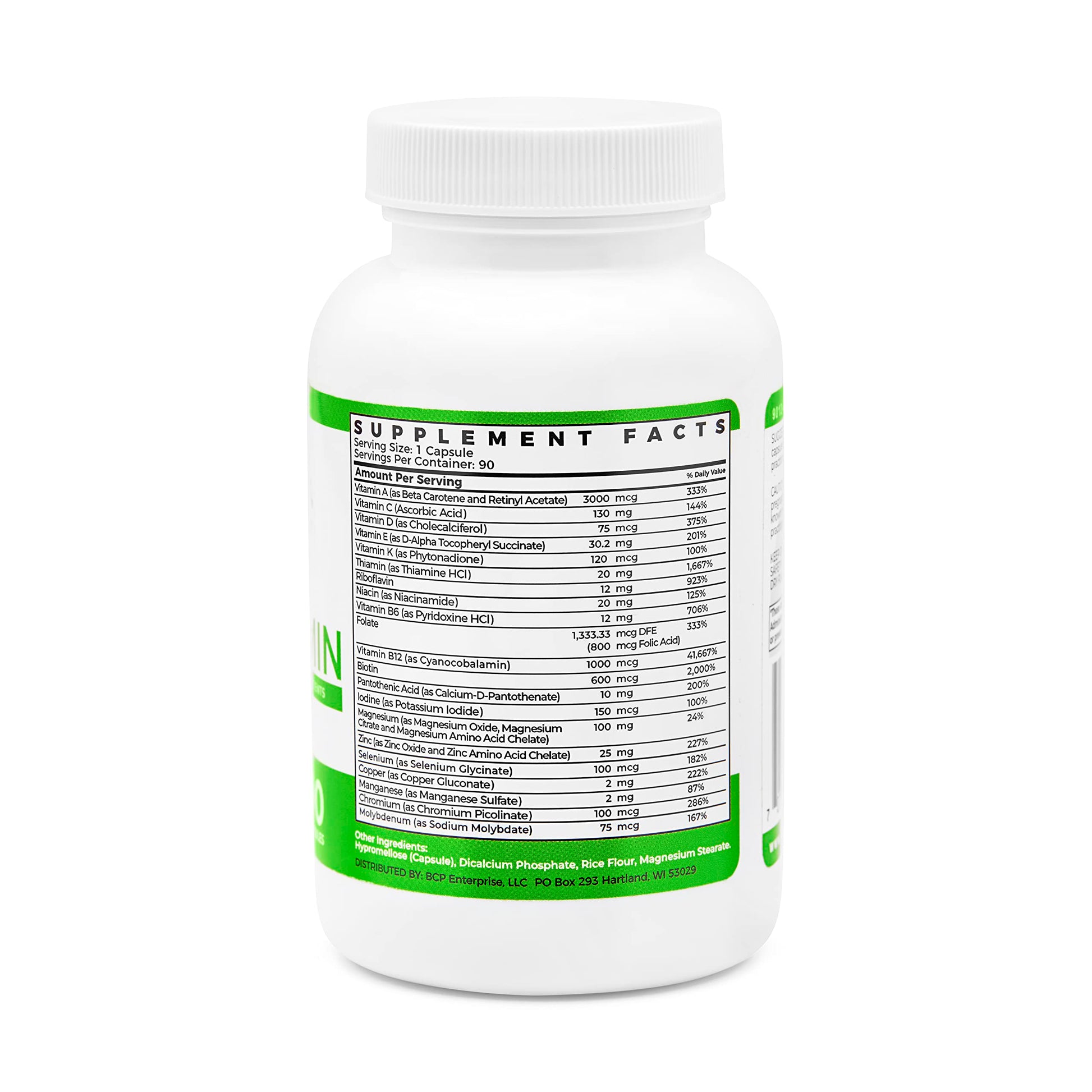 Información nutricional de multivitaminas BariSlim