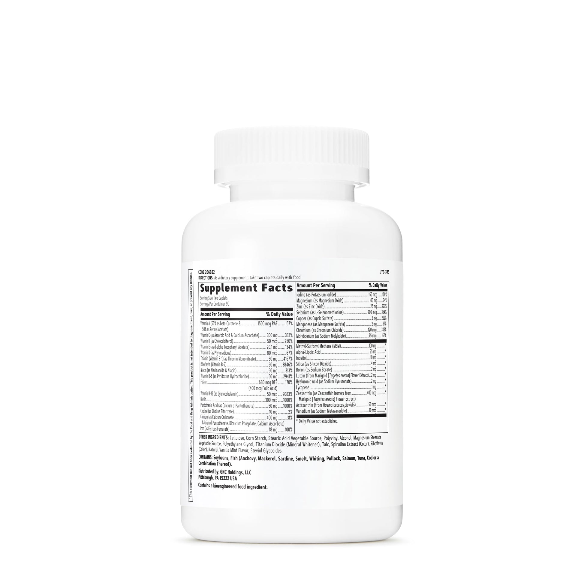 Información nutricional de las multivitaminas GNC Women's Active.