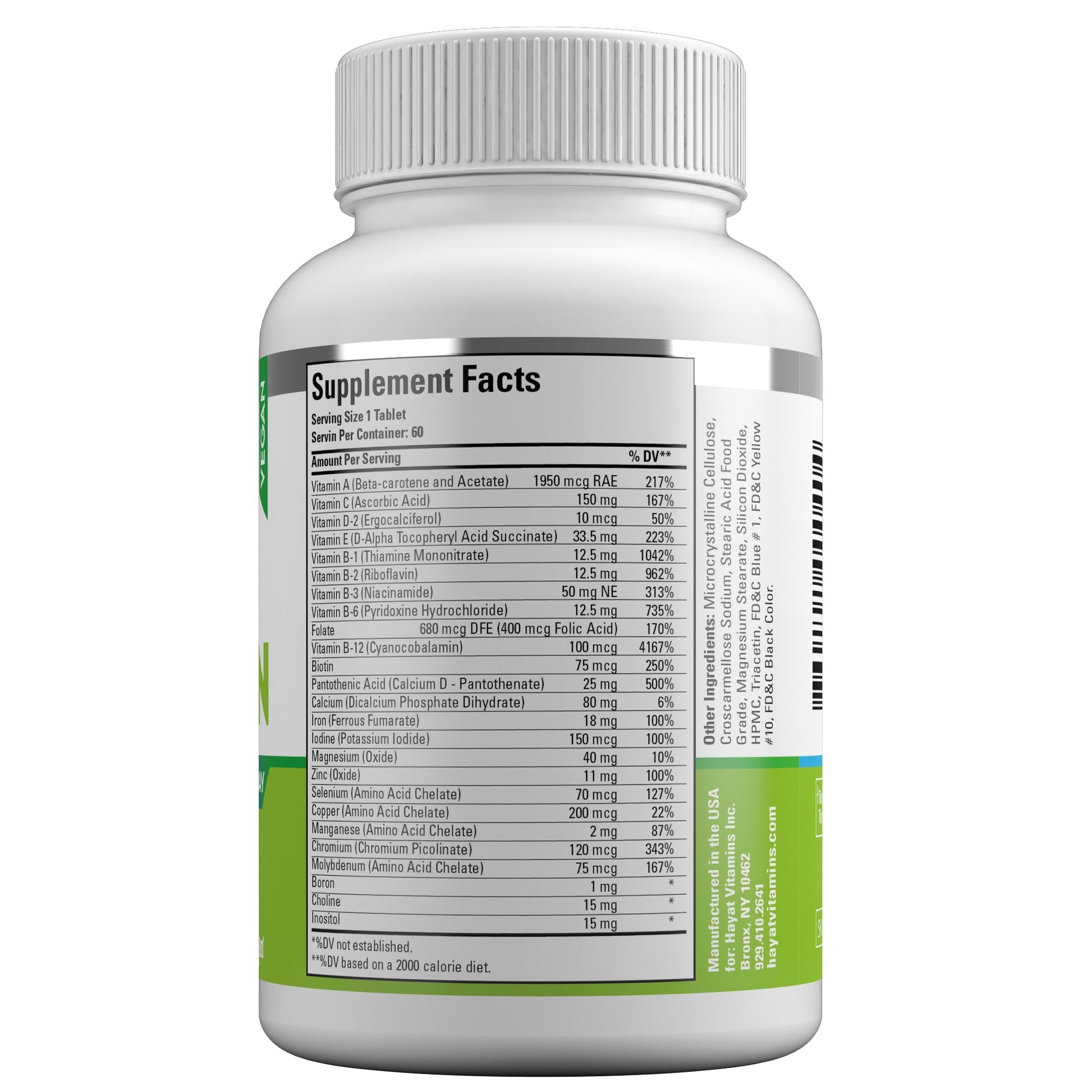 Información nutricional multivitaminas HAYAT