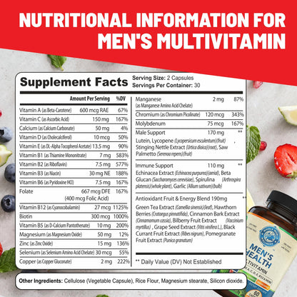 Información nutricional para multivitaminas de hombres