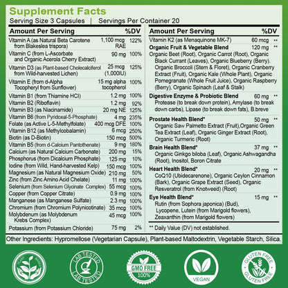 Información nutricional de multivitaminas whole food.