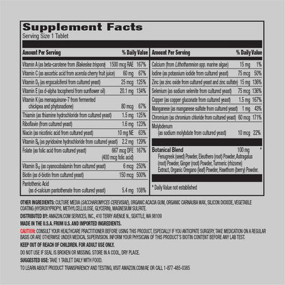 Etiqueta de información nutricional de multivitaminas para hombres