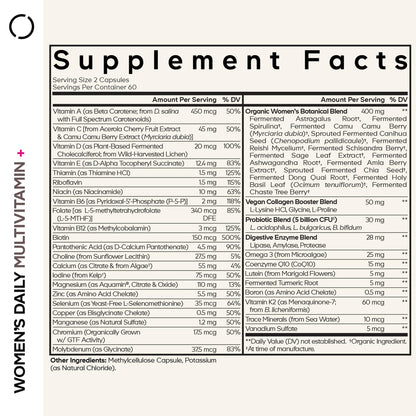 Información nutricional de las multivitaminas Codeage para mujeres