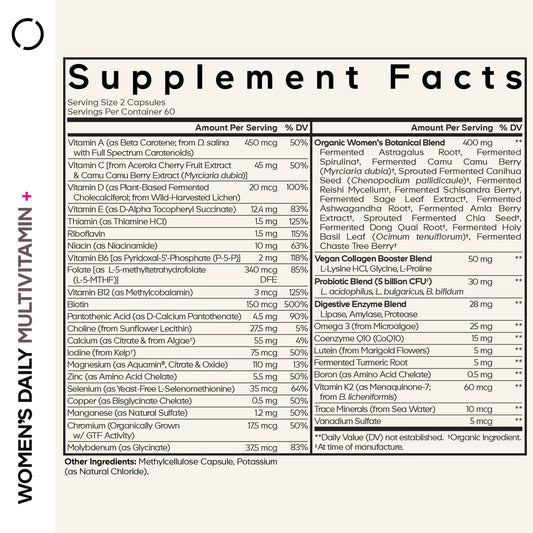 Información nutricional de las multivitaminas Codeage para mujeres