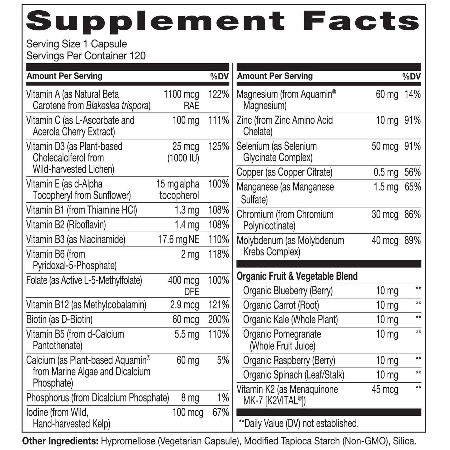 información nutricional de multivitaminas naturelo