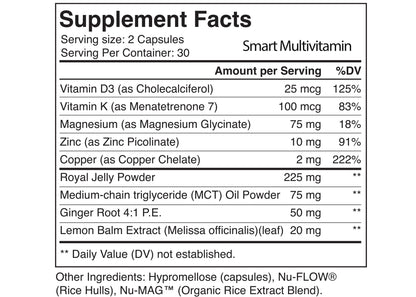 Tabla de información nutricional de multivitaminas Smart Restore