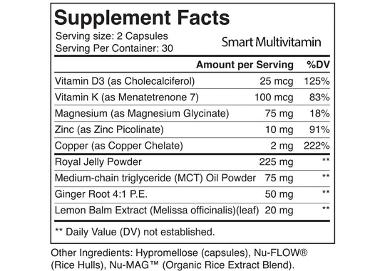 Tabla de información nutricional de multivitaminas Smart Restore