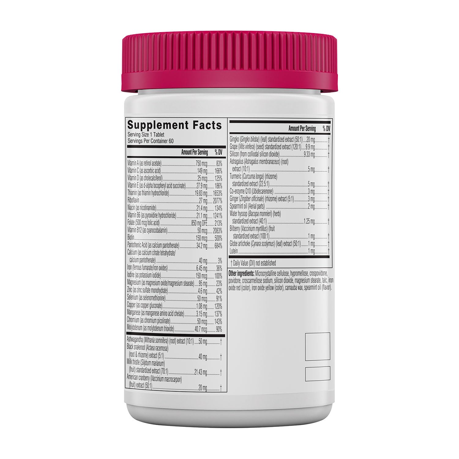 Información nutricional multivitaminas Swisse 50+