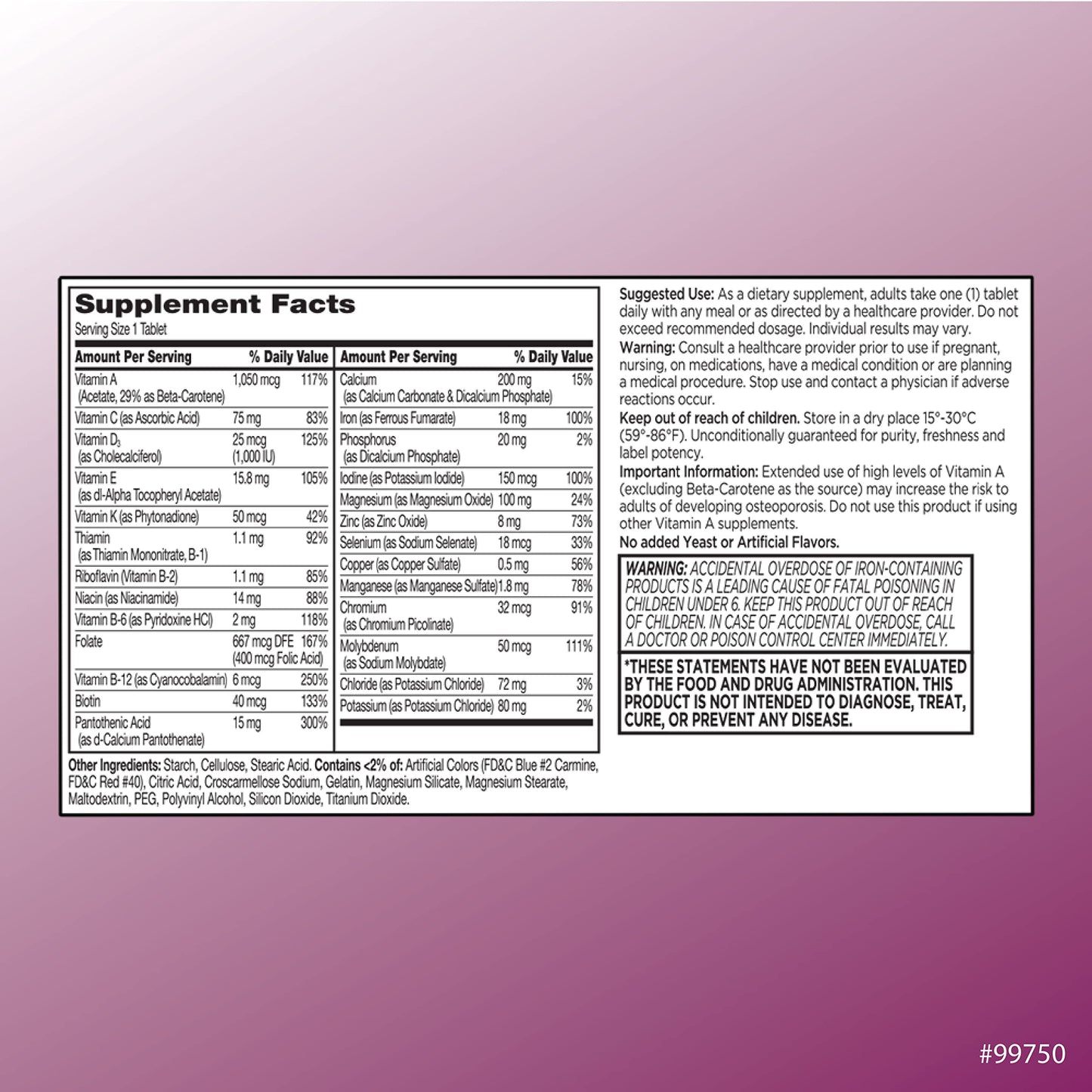 Información nutricional multivitaminas para mujeres