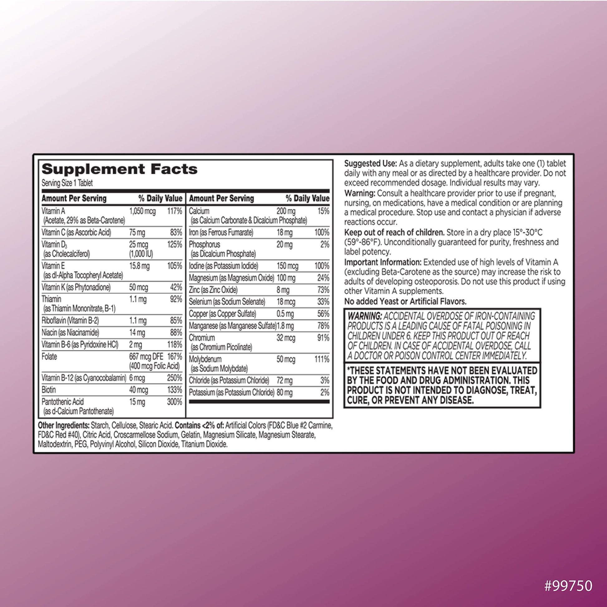 Información nutricional multivitaminas para mujeres