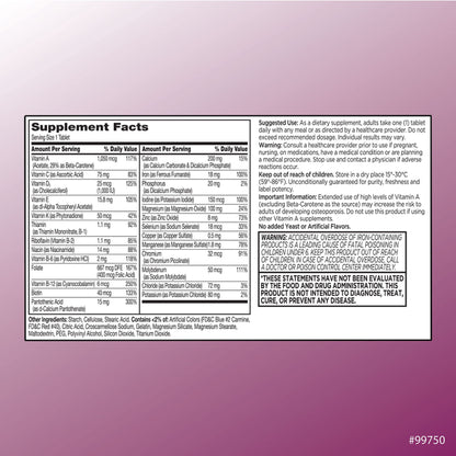 Información nutricional multivitaminas para mujeres
