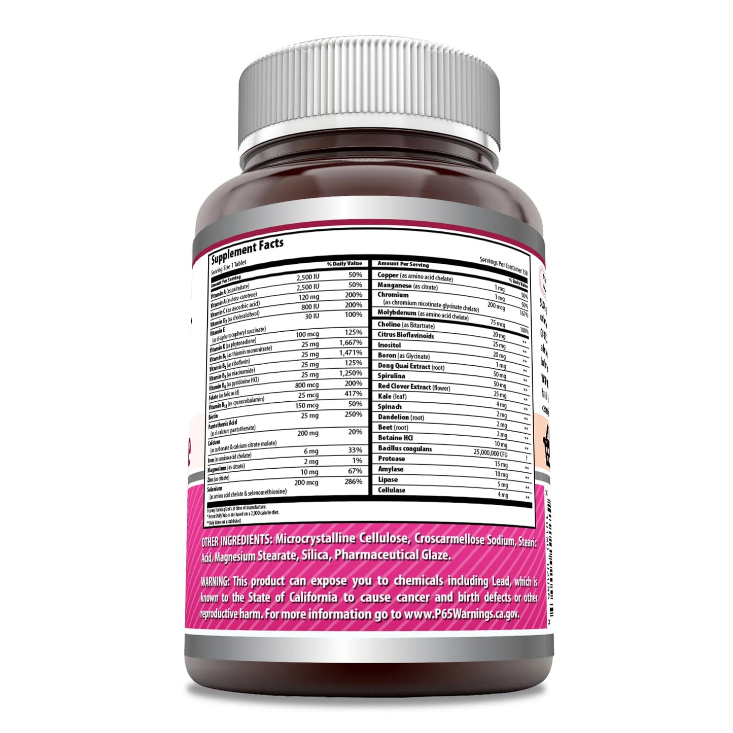 Información nutricional del multivitamínico Amazing Formulas.