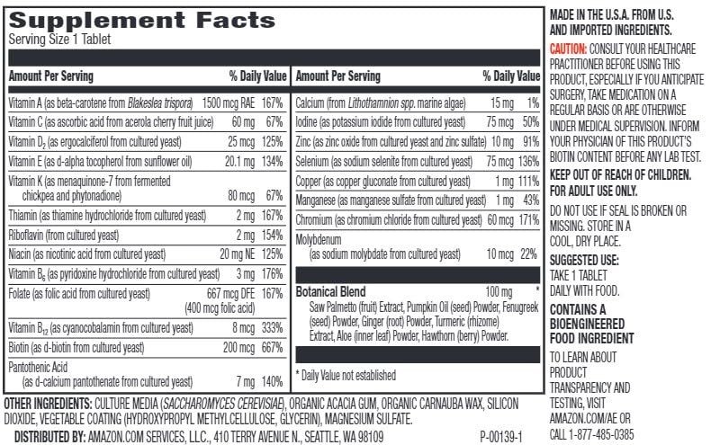 Información nutricional multivitamínico Amazon Elements