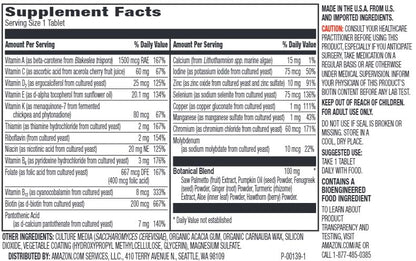 Información nutricional multivitamínico Amazon Elements