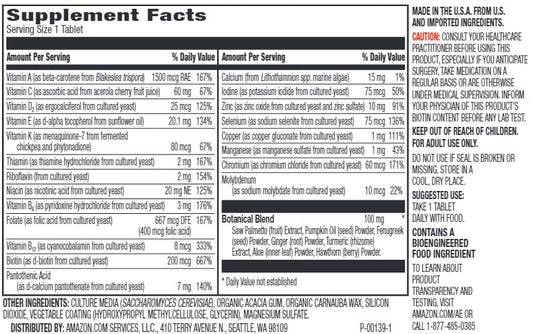Información nutricional multivitamínico Amazon Elements