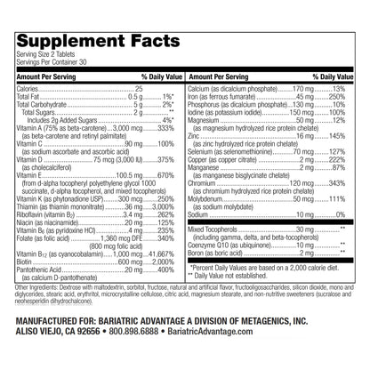 información nutricional multivitamínico bariatric advantage