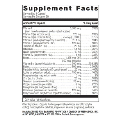 Información nutricional del multivitamínico para pacientes bariátricos
