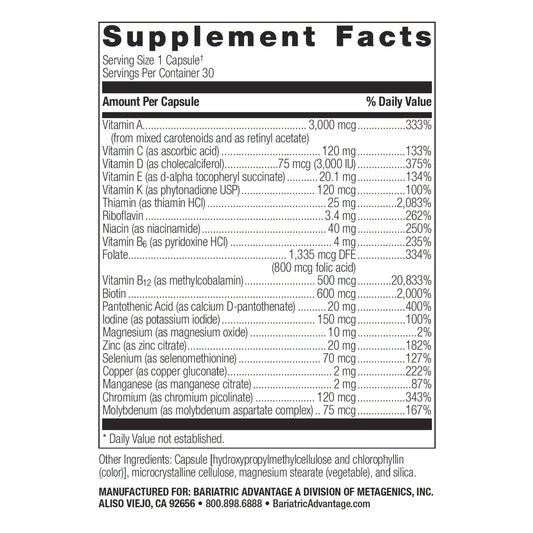 Información nutricional del multivitamínico para pacientes bariátricos