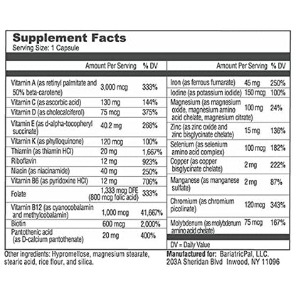 información nutricional multivitamínico bariatricpal