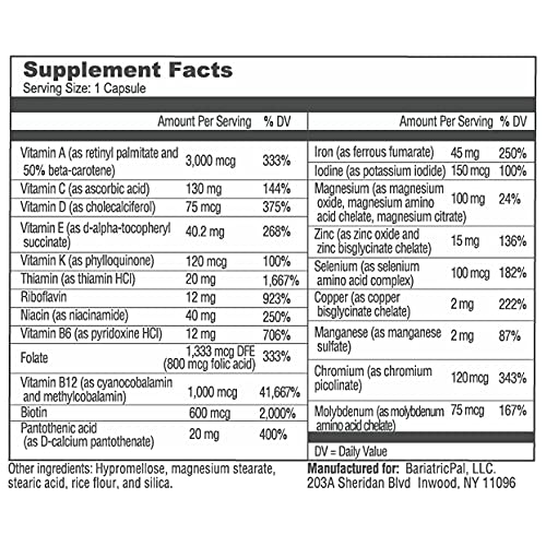 información nutricional multivitamínico bariatricpal
