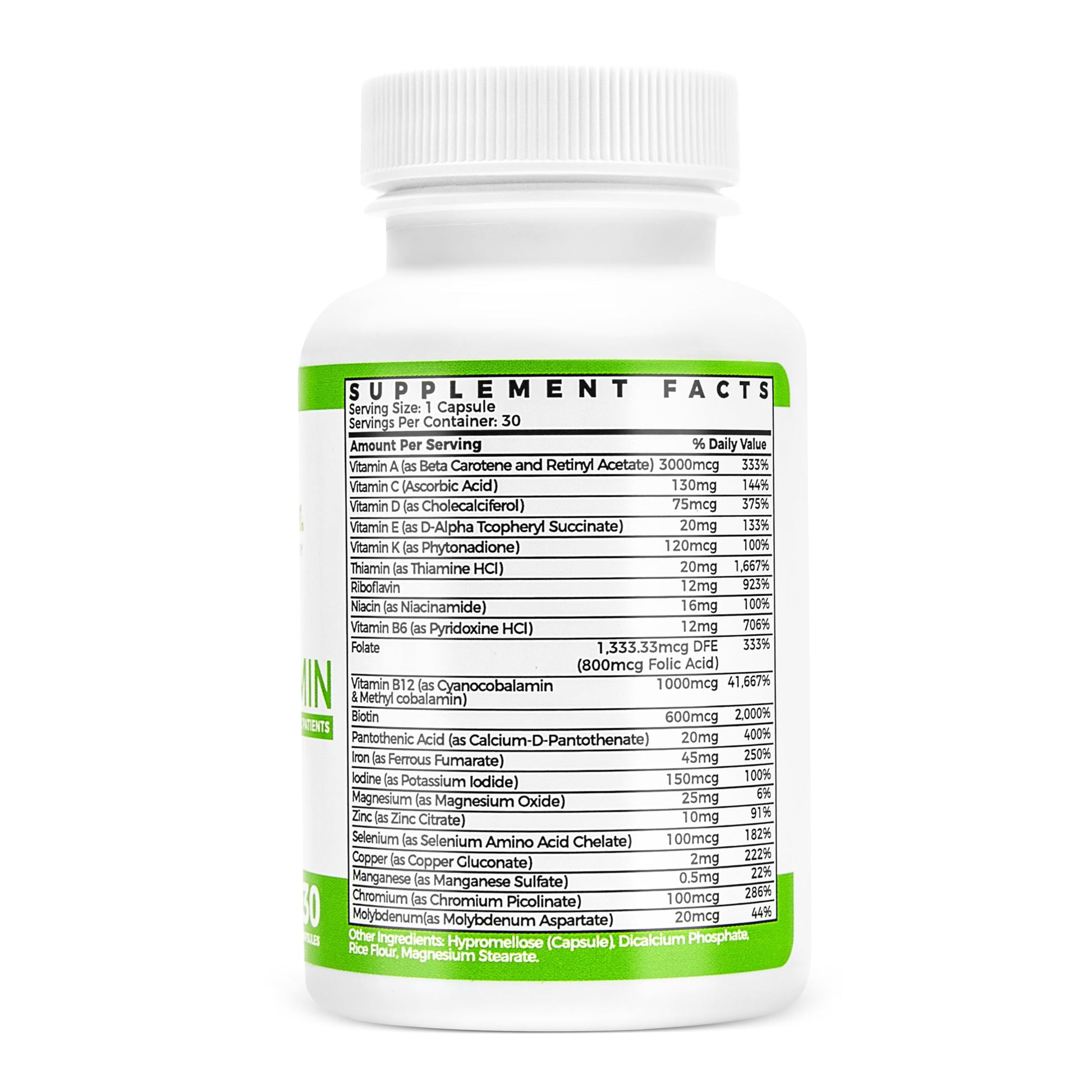 Información nutricional del multivitamínico BariSlim