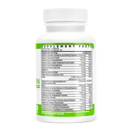 Información nutricional del multivitamínico BariSlim